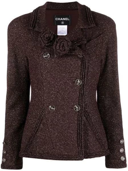 Pletená dvouřadá bunda Chanel Pre-owned hnědá