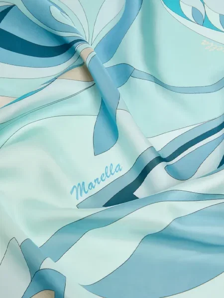 Fular Marella de mătase cu imagine cu imprimeu abstract albastru