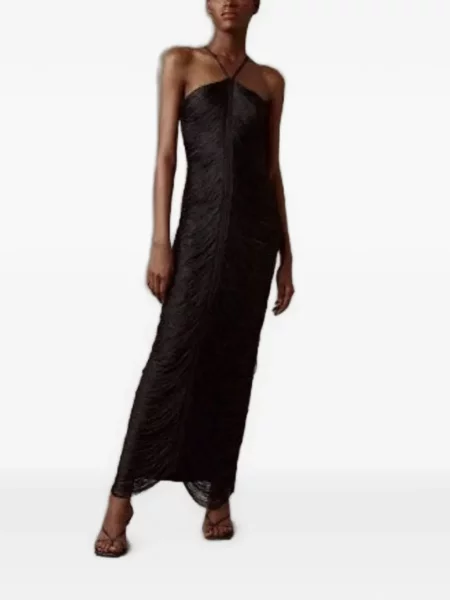 Rochie maxi Eldorado cu franjuri cu gât halter negru