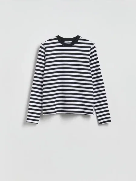 Reserved Tricou cu mânecă lungă și conținut ridicat de mercerizat negru