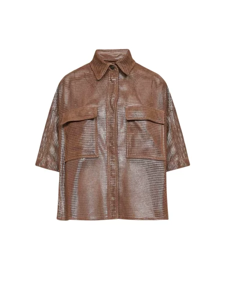 Koszula Brunello Cucinelli skórzana brązowa
