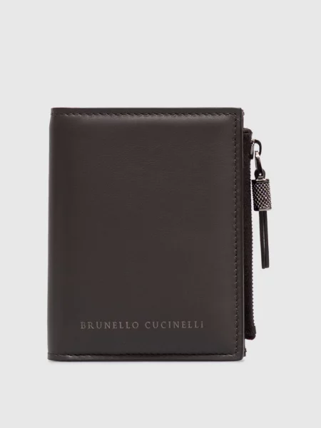 Кожаный кошелек Brunello Cucinelli с принтом коричневый