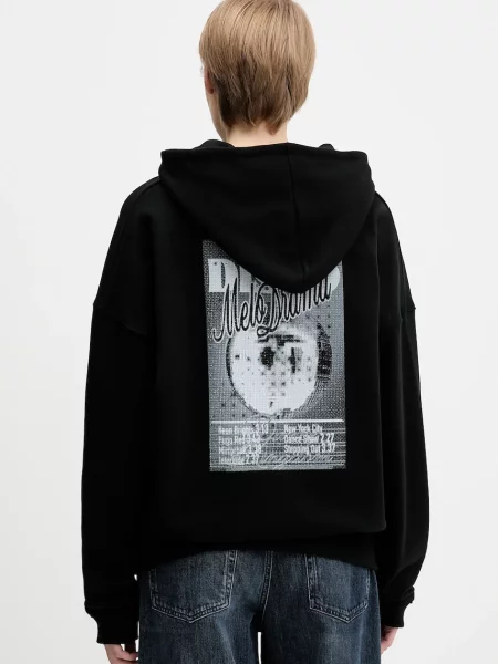 Bombažen pulover HUGO s kapuco črna