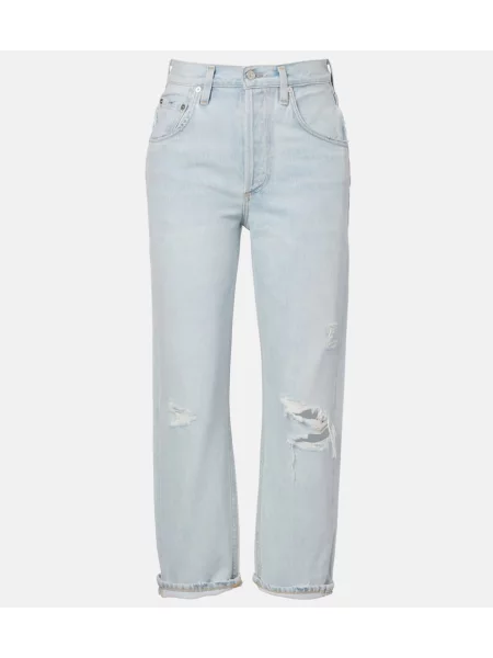 Jeansy Citizens Of Humanity z niską talią z przetarciami niebieskie