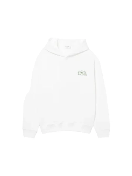 Bluza z kapturem Lacoste polarowa z kapturem biała
