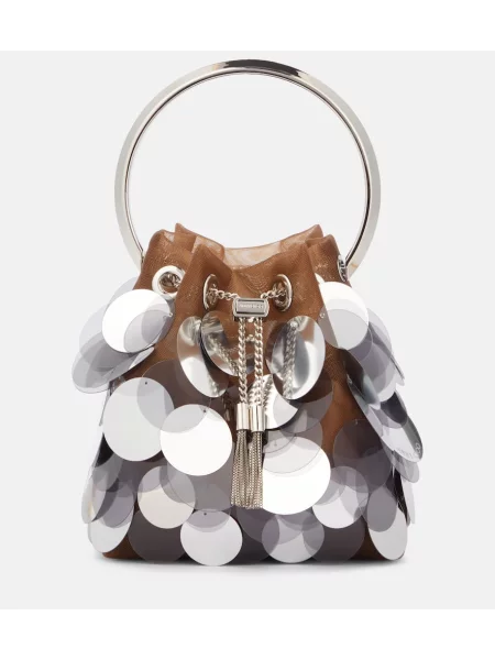 Geantă bucket Jimmy Choo plasă maro