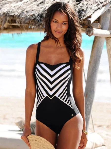 LASCANA Costum de baie modelator negru alb