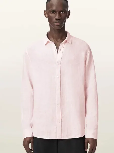 AllSaints cămașă pentru bărbați din in LOOM roz