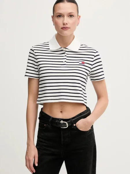 Тениска с яка Tommy Jeans дамска бяло