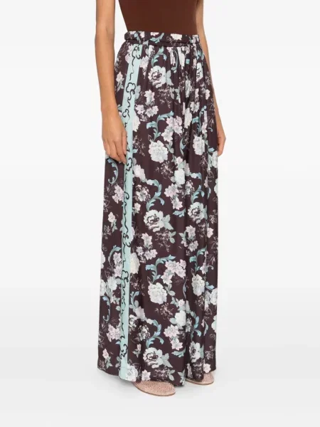 Pantaloni Forte_forte cu model floral cu imagine maro