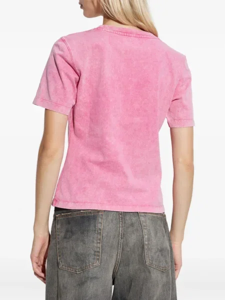 Tricou Ganni cu broderie cu motiv cu inimi roz