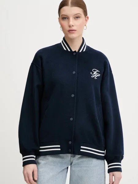 Tommy Hilfiger kurtka bomber z dodatkiem wełny przejściowa oversize granatowy