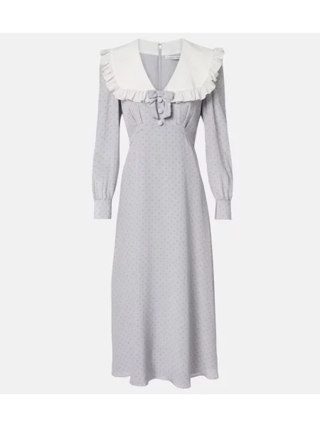 Rochie midi Alessandra Rich de mătase cu buline cu volane gri