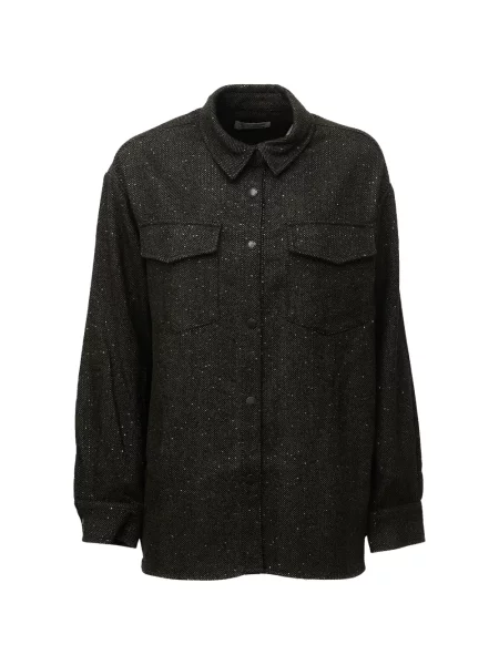 Cămașă Mc2 Saint Barth de lână cu model herringbone maro