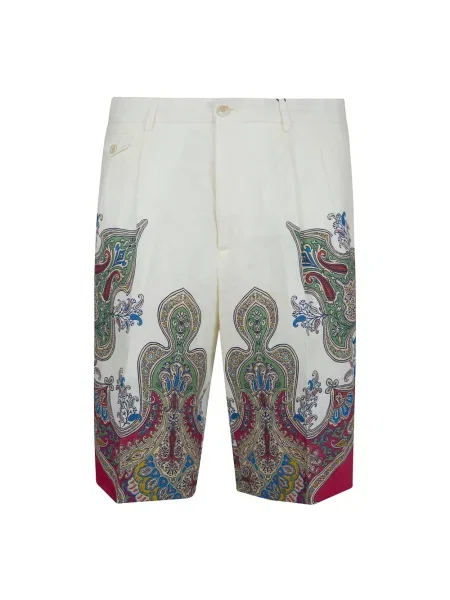 Lniane szorty Etro z nadrukiem z wzorem paisley białe
