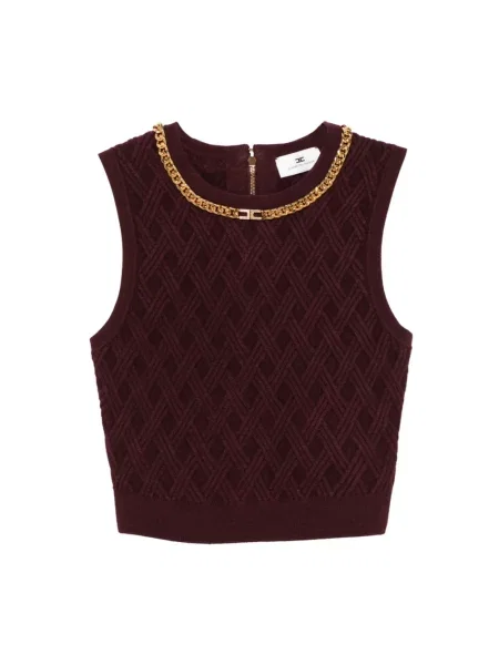 Dzianinowy sweter Elisabetta Franchi z nadrukiem czerwony