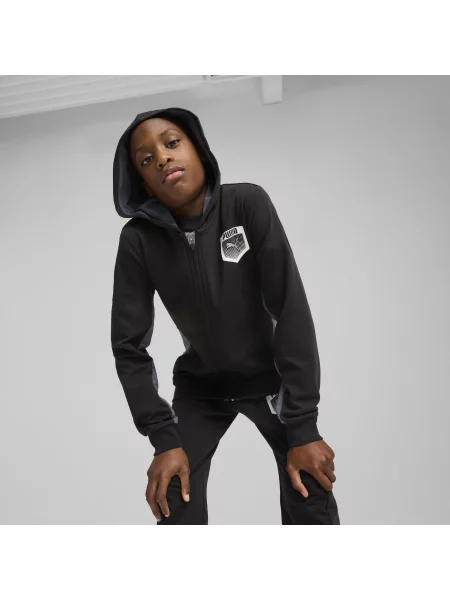 PUMA Młodzieżowa rozpinana bluza z kapturem Active Sports z grafiką Odzież czarny