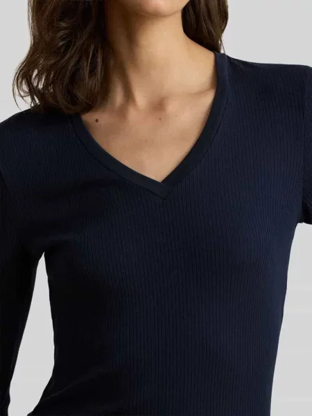 Bluzka z długim rękawem o kroju slim fit z mieszanki bawełny i modalu Lauren Ralph Lauren granatowa