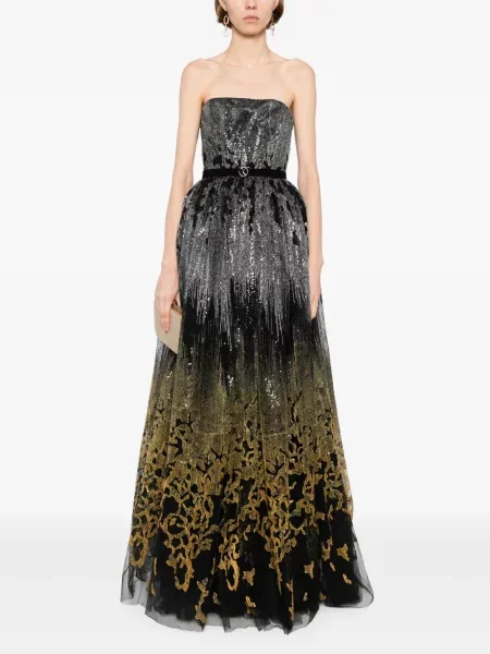 Rochie maxi Saiid Kobeisy cu broderie de costum negru