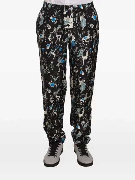 Pantaloni Dolce & Gabbana de mătase cu imagine negru
