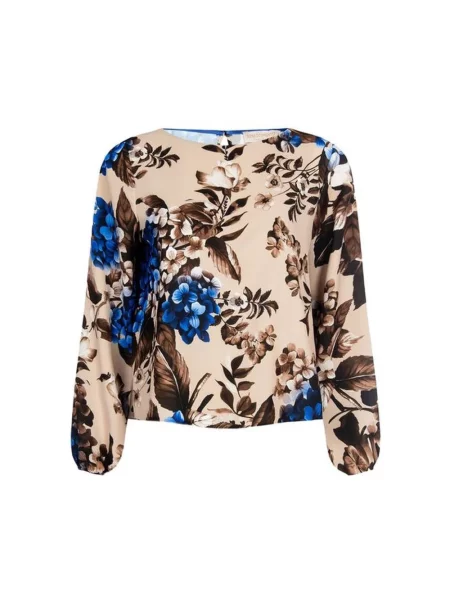 Bluzka Rinascimento z długim rękawem w kwiatki niebieska