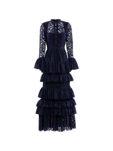 Rochie de dantelă Saiid Kobeisy cu volane din dantelă albastru