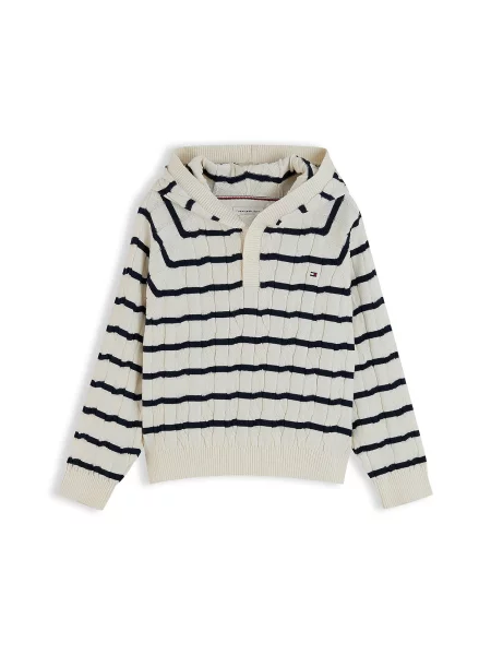 TOMMY HILFIGER Pulover bleumarin / natural alb