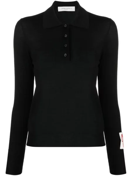 Tricou polo Golden Goose de lână negru