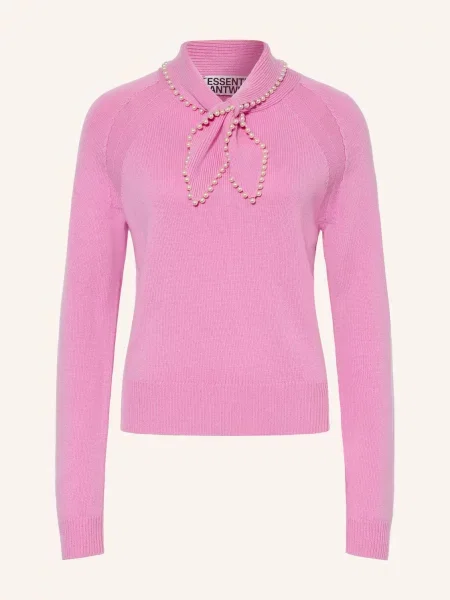 Essentiel Antwerp Sweter Kasa Z Kokardką I Ozdobnymi Perełkami pink różowy