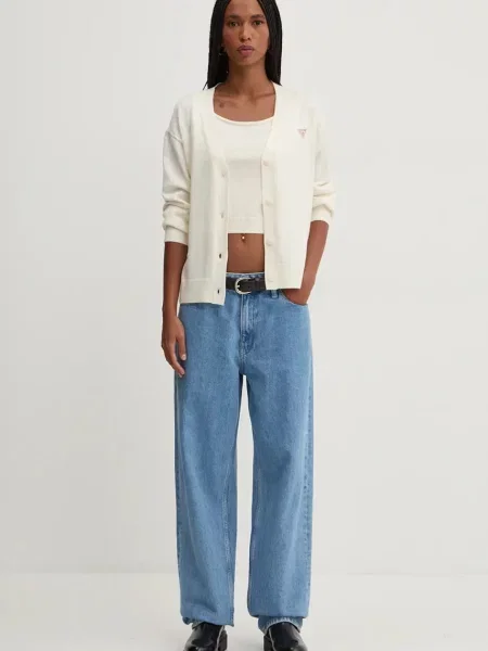 Кардиган з домішкою вовни Guess Jeans легкий бежевий