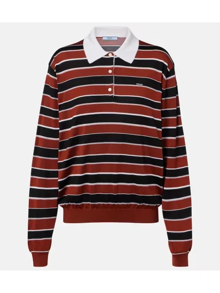 Tricou polo Prada de mătase cu dungi maro