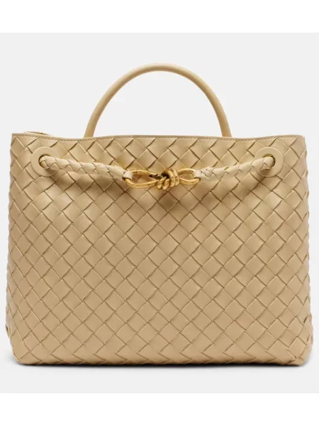 Geanta de piele Bottega Veneta Handle din piele bej
