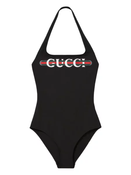 Strój kąpielowy Gucci z nadrukiem z dekoltem halter czarny