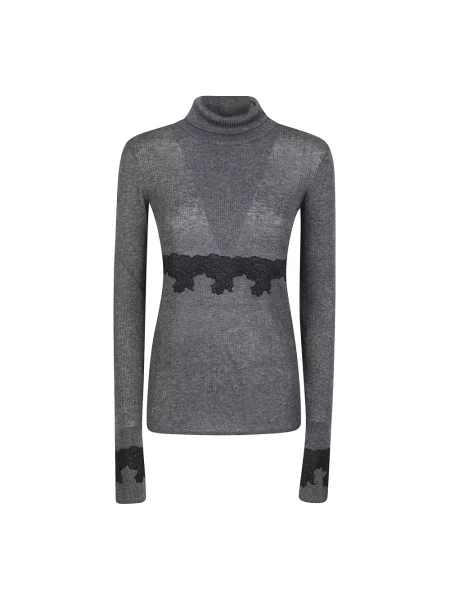 Lniany sweter z golfem Patrizia Pepe szary