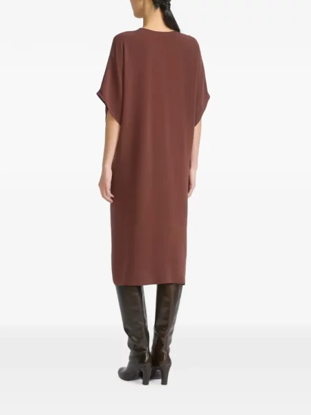 Rochie midi Yves Salomon de mătase drapată maro