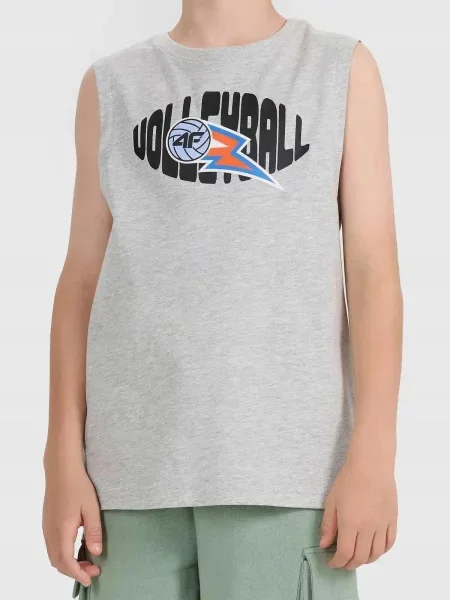 T-SHIRT CHŁOPIĘCY 4F KOSZULKA BEZ RĘKAWÓW szara