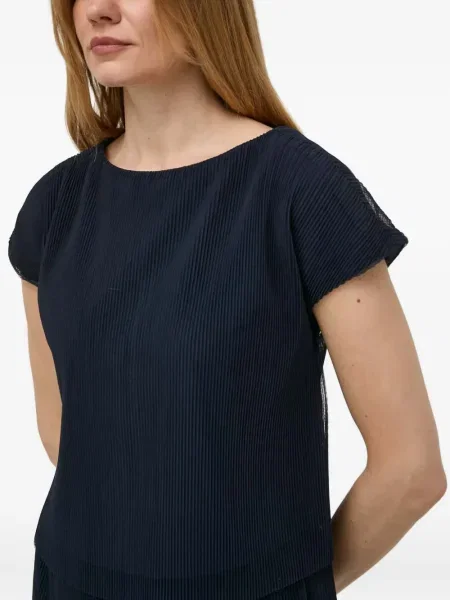 Bluză Armani Exchange plisată scurtă albastru