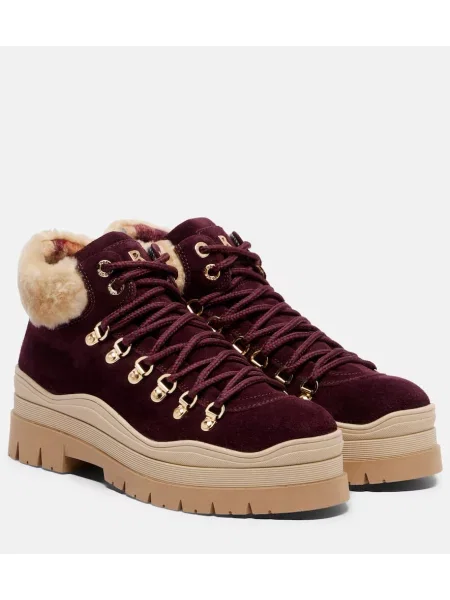 Botine Bogner cu șireturi din piele de căprioară bordo