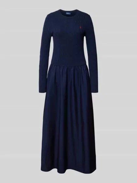 Sukienka midi taliowana z mieszanki wełny lana z domieszką kaszmiru Polo Ralph Lauren granatowa