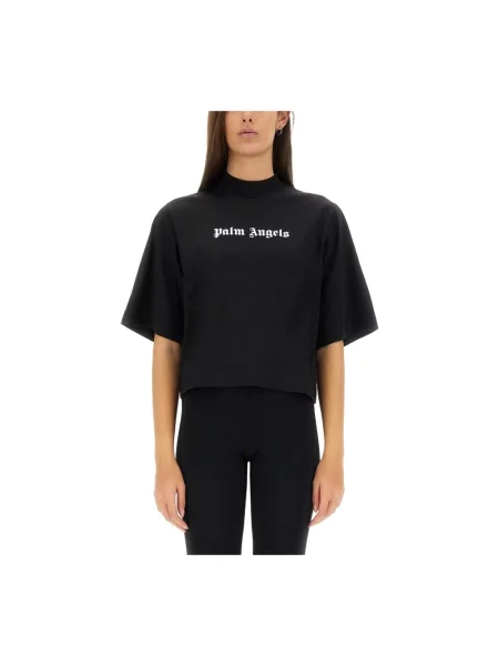 Krótka koszulka Palm Angels klasyczna z logo czarna