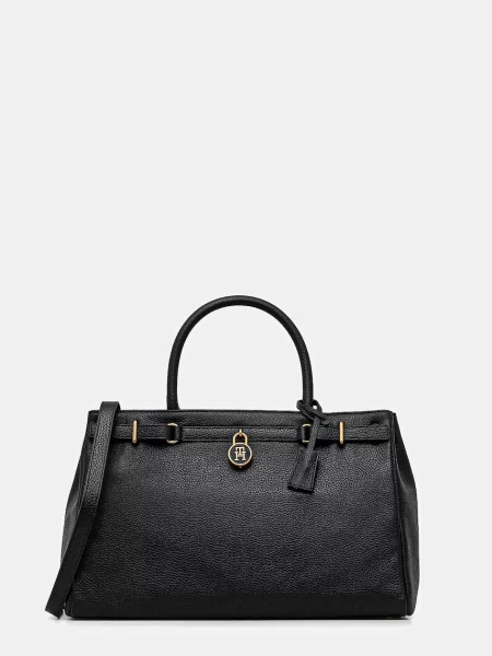 Geantă shopper Tommy Hilfiger din piele negru