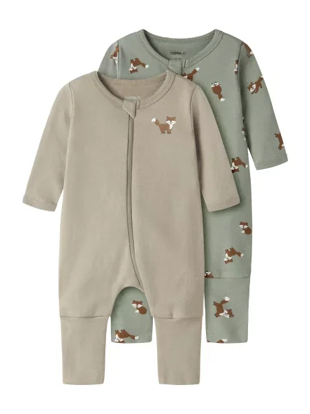 NAME IT Pijamale maro / gri taupe / verde pastel alb