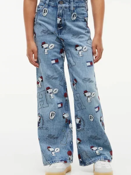 Tommy Hilfiger blugi wide leg pentru copii x Peanuts albastru