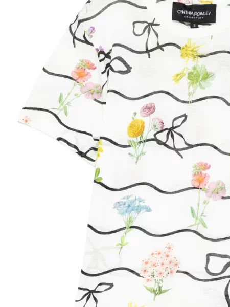 Tricou Cynthia Rowley cu model floral cu imagine cu decolteu rotund alb
