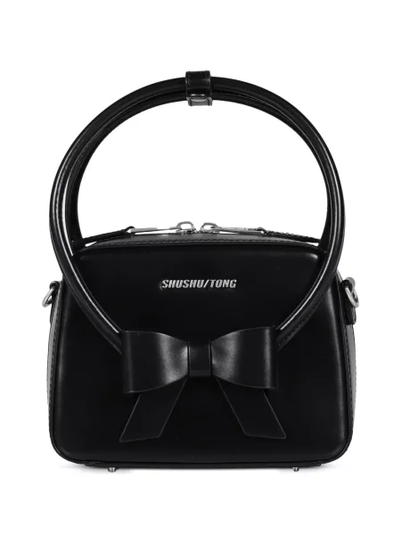 Geantă shopper Shushu/tong cu funde din piele negru