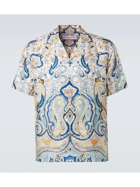 Cămașă Orlebar Brown de mătase cu model paisley maro