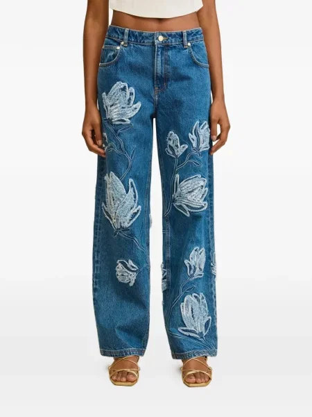 Blugi Cult Gaia cu model floral cu aplicații albastru