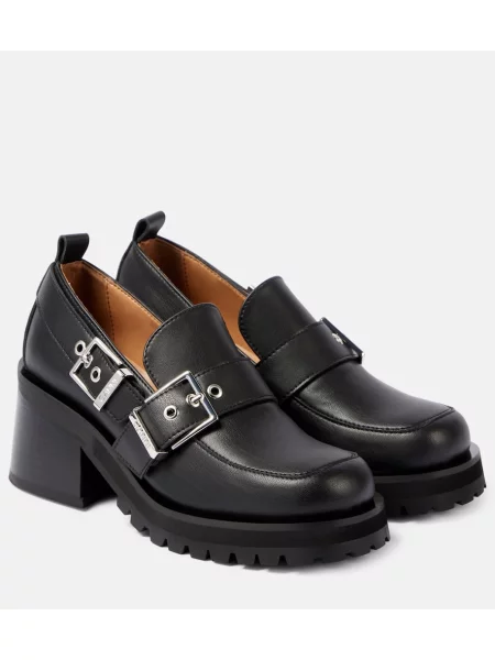 Pantofi loafer Ganni din piele cu platformă negru