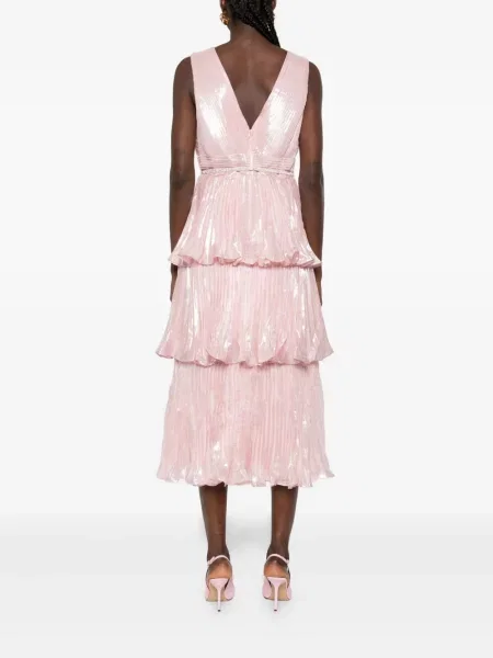 Rochie Self-portrait cu decolteu în V plisată de costum roz