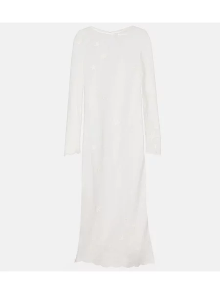 Rochie de bumbac Posse cu broderie transparente din tul alb